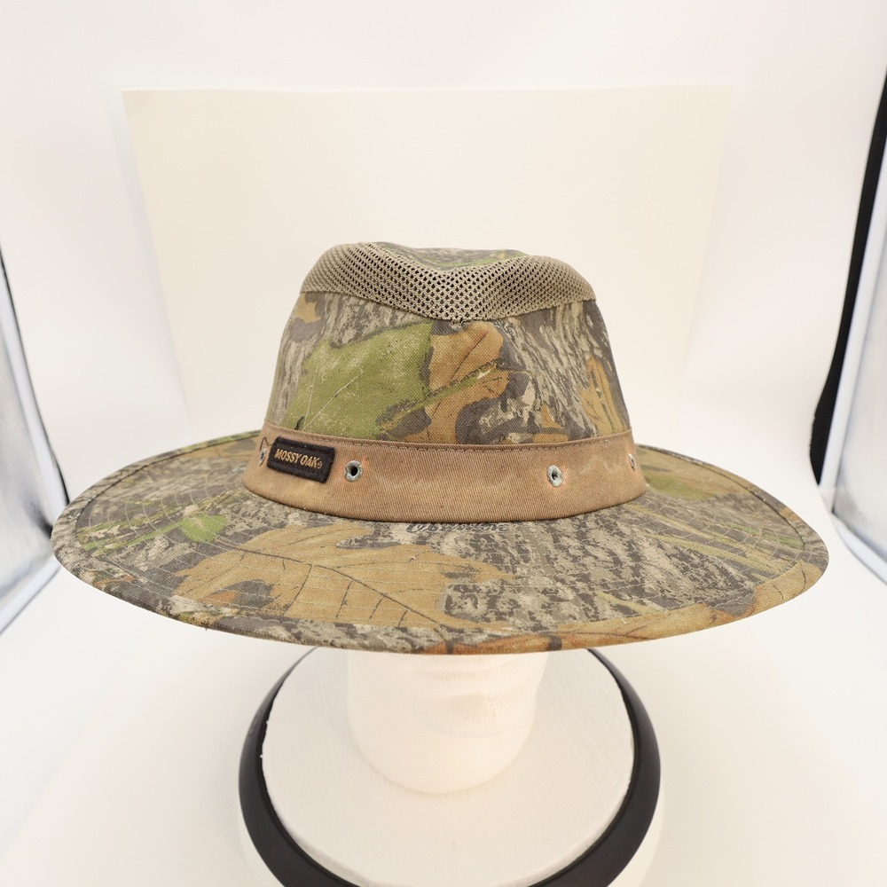 Mossy Oak Signatures Camo Mesh Vent Wide Brim Safari Sun Hat Mens Camouflage